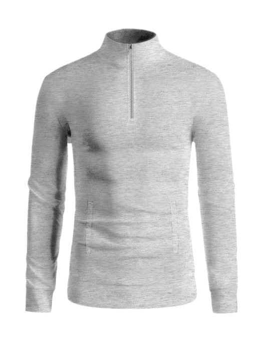 Louis Vicaci Fleece Stylish 1/4 Zipper Mock Neck For Men-Grey Melange-BR1025