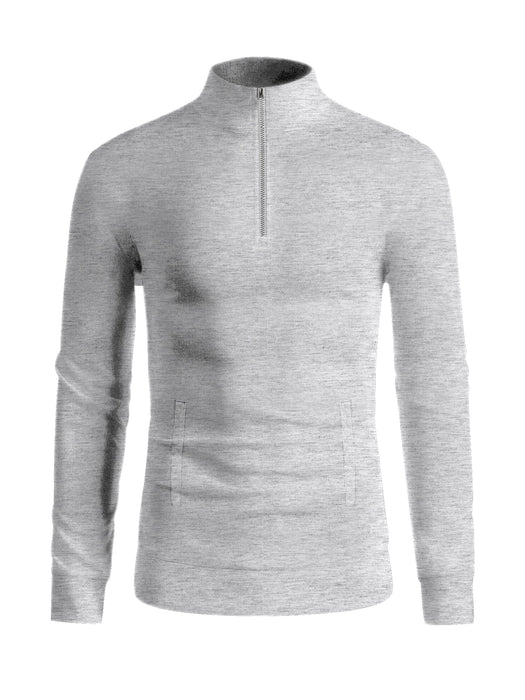 PPR Fleece Stylish 1/4 Zipper Mock Neck For Men-Grey Melange-BR1059