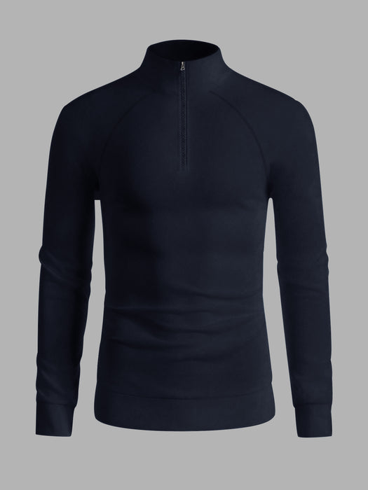 Louis Vicaci Fleece Stylish Raglan Sleeve 1/4 Zipper Mock Neck For Men-Navy-BR1026