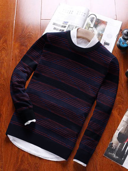 Louis Vicaci Full Sleeve Wool Sweatshirt For Men-Dark Navy & Red with Allover Print-BR1047