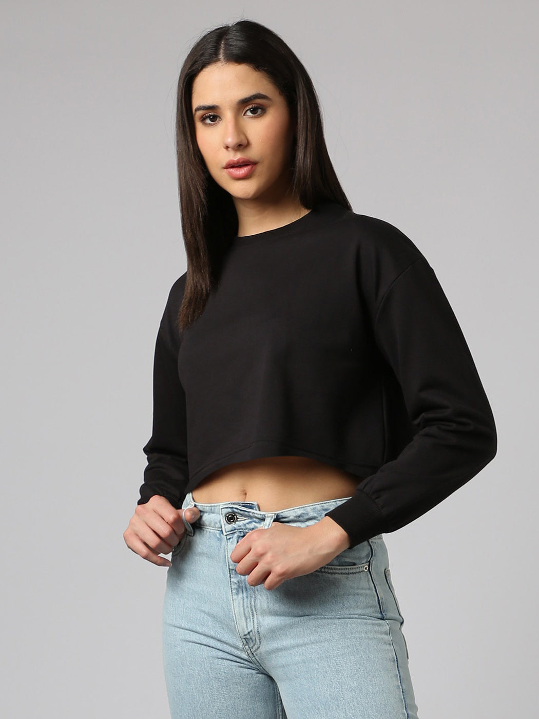 NYC Polo Terry Fleece Sweatshirt For Ladies-Black-BR1096
