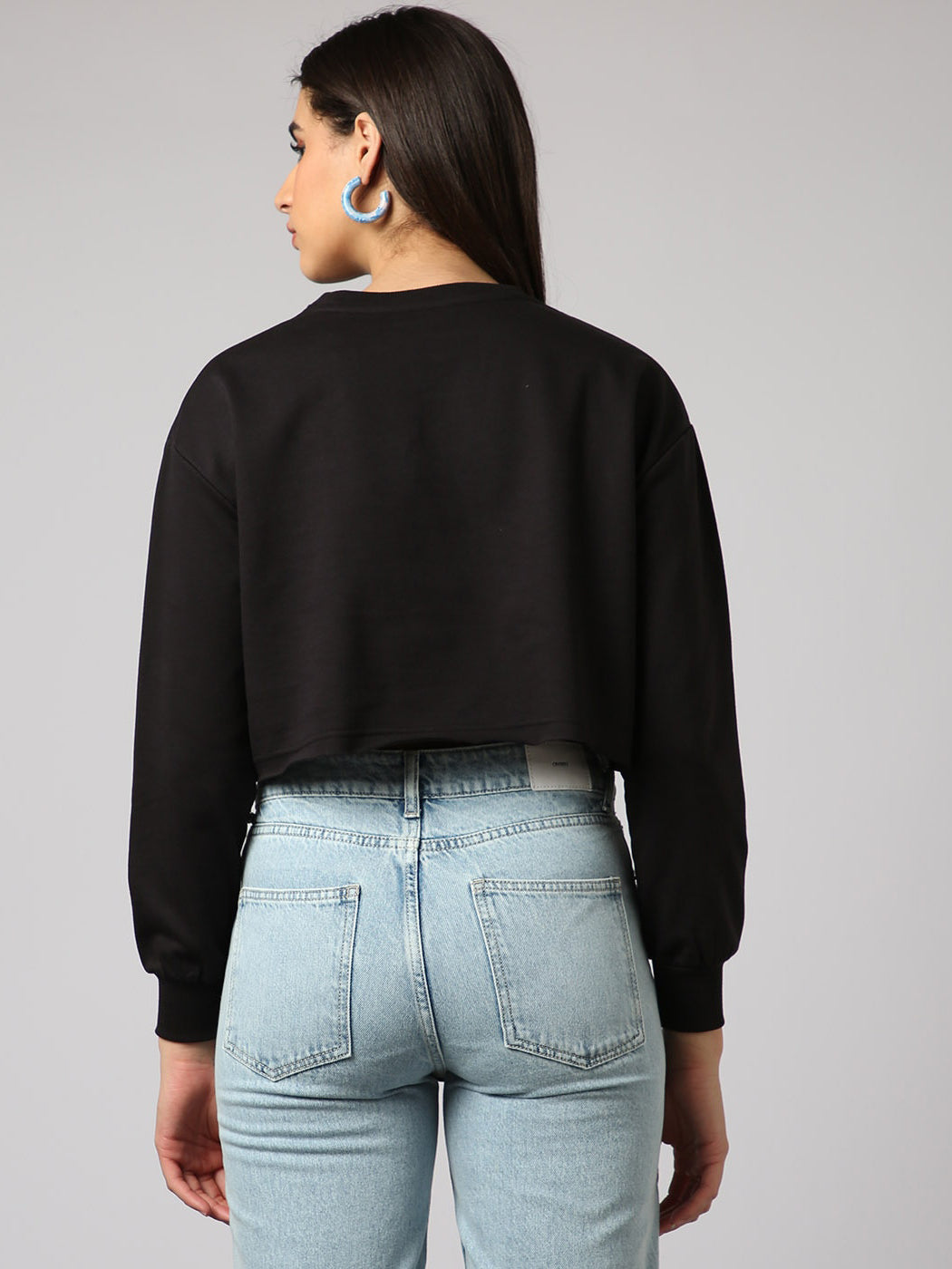 NYC Polo Terry Fleece Sweatshirt For Ladies-Black-BR1096