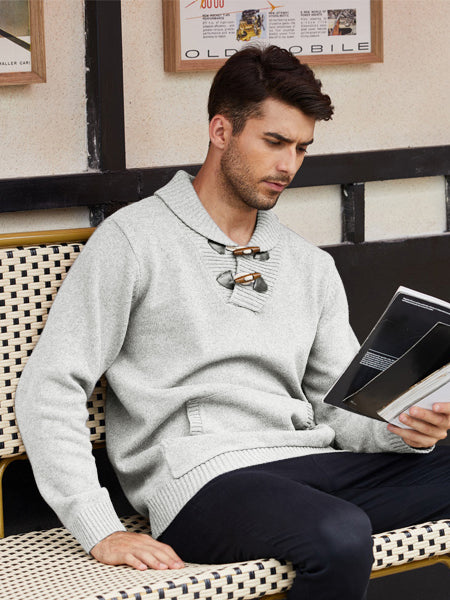 Coofandy Shawl Collar Wool Sweatshirt For Men-Smoke Grey-BR1220