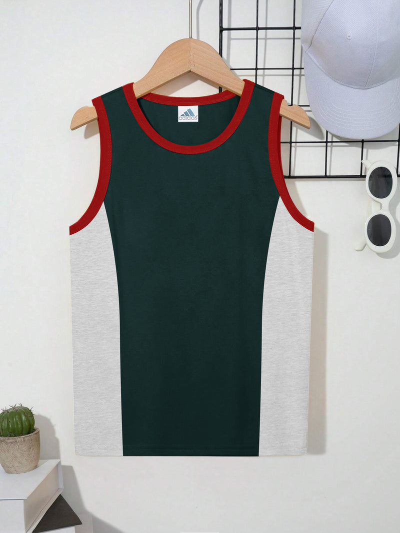 ADS Single Jersey Sleeveless T Shirt For Kids-Green with Grey Panels-BR15685