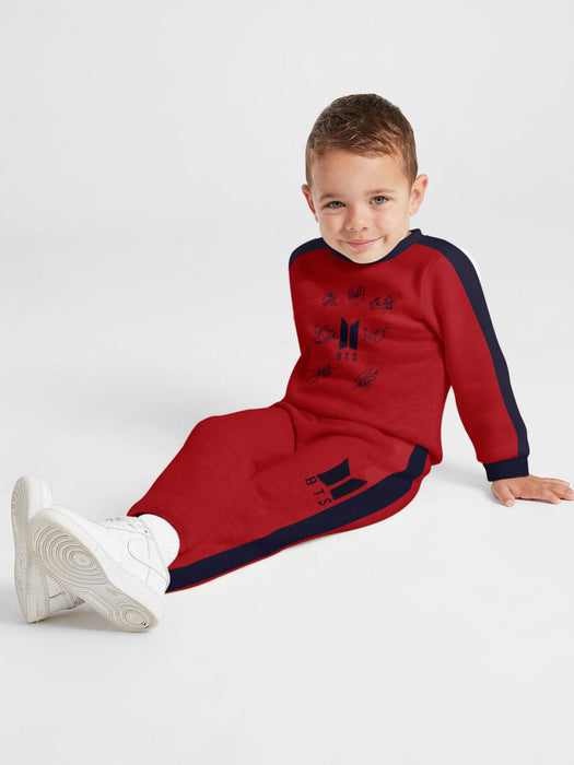 BTS Fleece Tracksuit For Kids-Red with Navy Panels-BR880