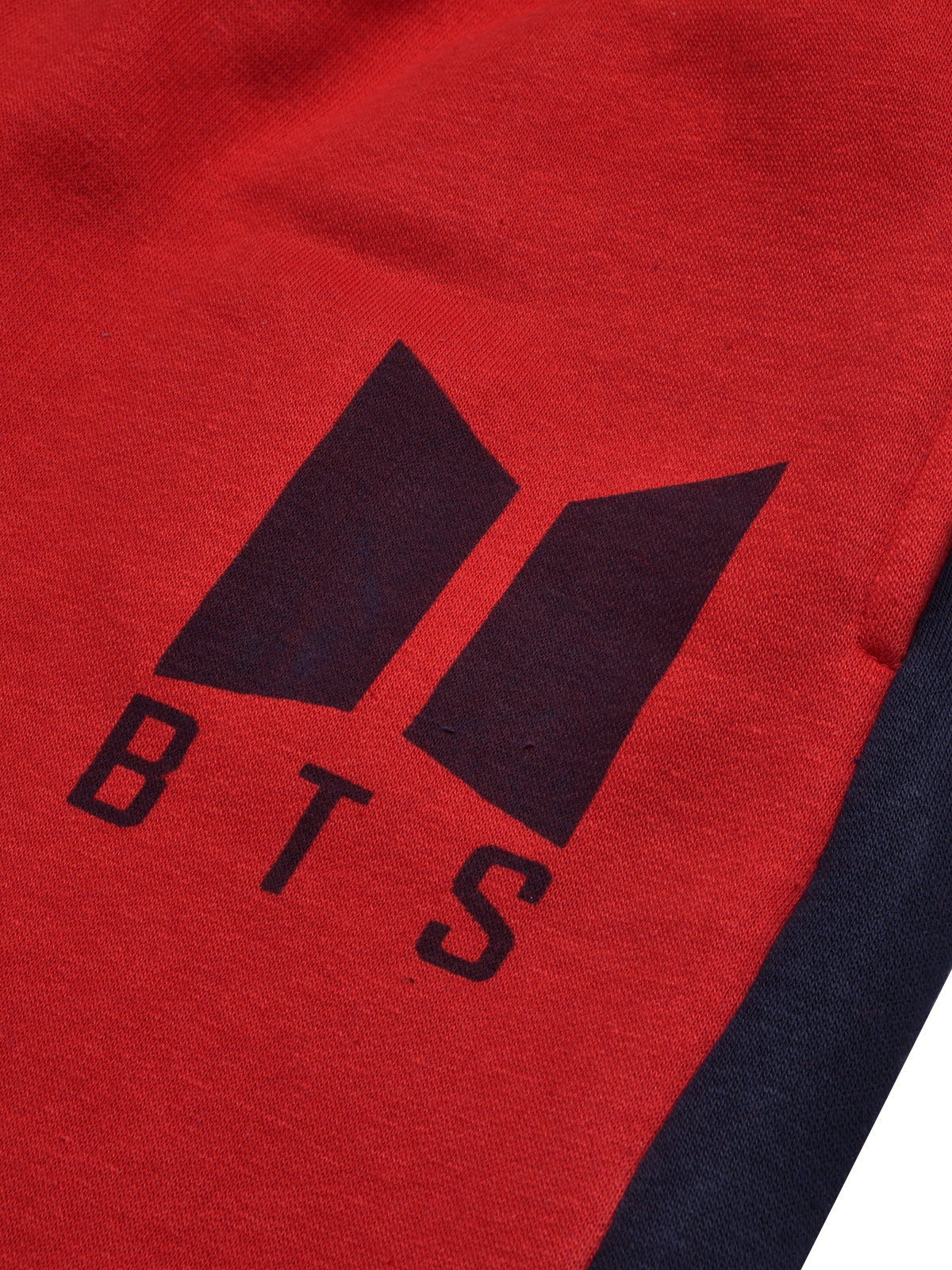 BTS Fleece Tracksuit For Kids-Red with Navy Panels-BR880