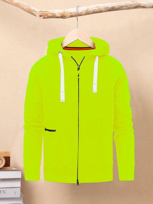 Louis Vicaci Fleece Raglan Sleeve Zipper Hoodie For Men-Lime Green-BR982
