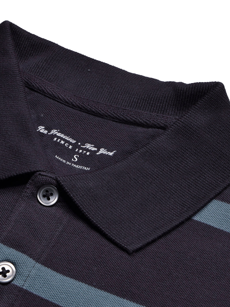 Banana Republic Short Sleeve P.Q Polo Shirt For Men-Indigo with Blond Blue Stripe-BR13133
