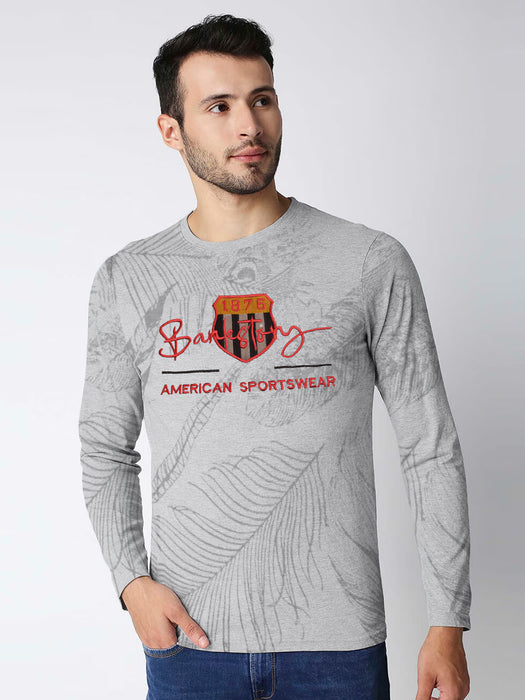 Bankstay 1878 Long Sleeve Tee Shirt For Men-Grey Melange-BR13445