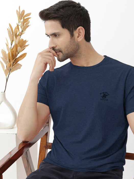 Beverly Hills Crew Neck Half Sleeve Tee Shirt For Men-Dark Navy Melange-BR13908