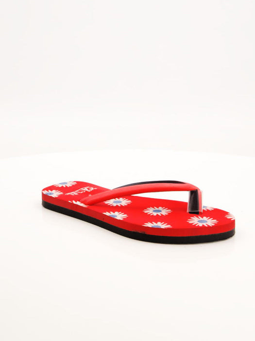 Black Camel Flip Flop Floral Sole Slipper For Women-Red-BR13899