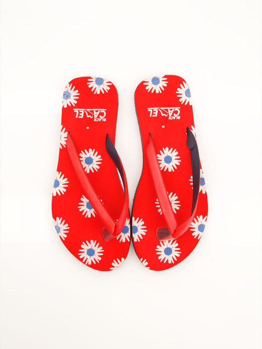 Black Camel Flip Flop Floral Sole Slipper For Women-Red-BR13899