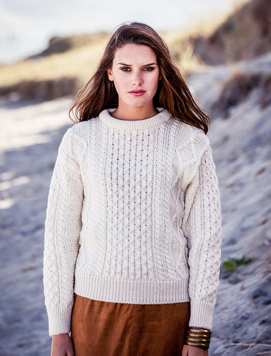 Jules Fashion  Knit wears Sweater Long Sleeve Crew Neck For Women-Off White-AZ21