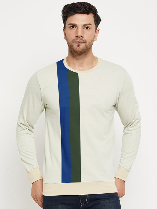 CHIRUCA Fleece Sweatshirt For Men-Beige with Blue & Olive Panels-BR14621