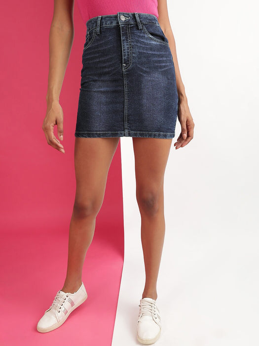 Camaieu Denim Skirt For Women-Navy Faded-BE13526