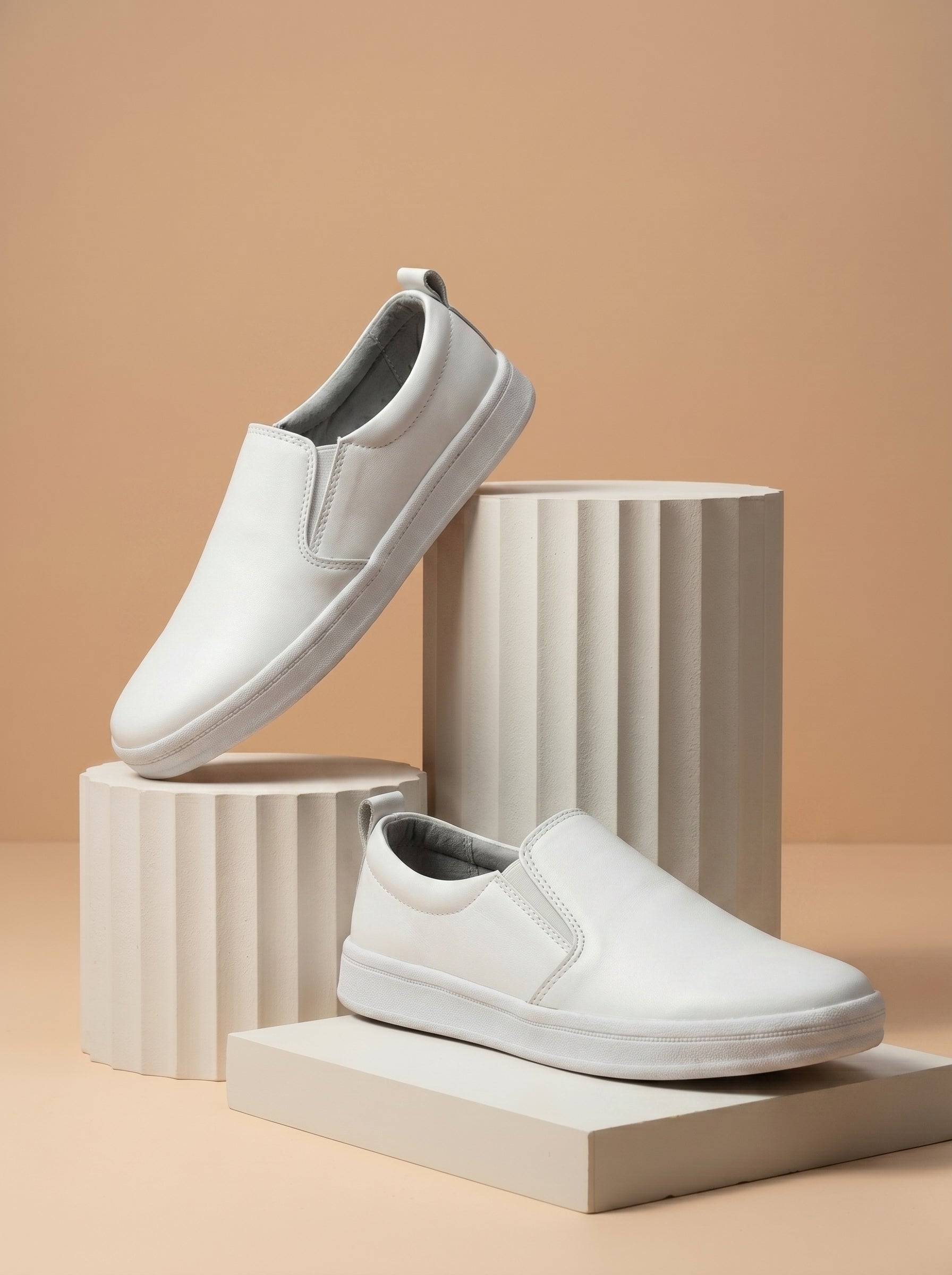 Men's Premium Pu Leather Slip On Shoes For Men-White-BE7728