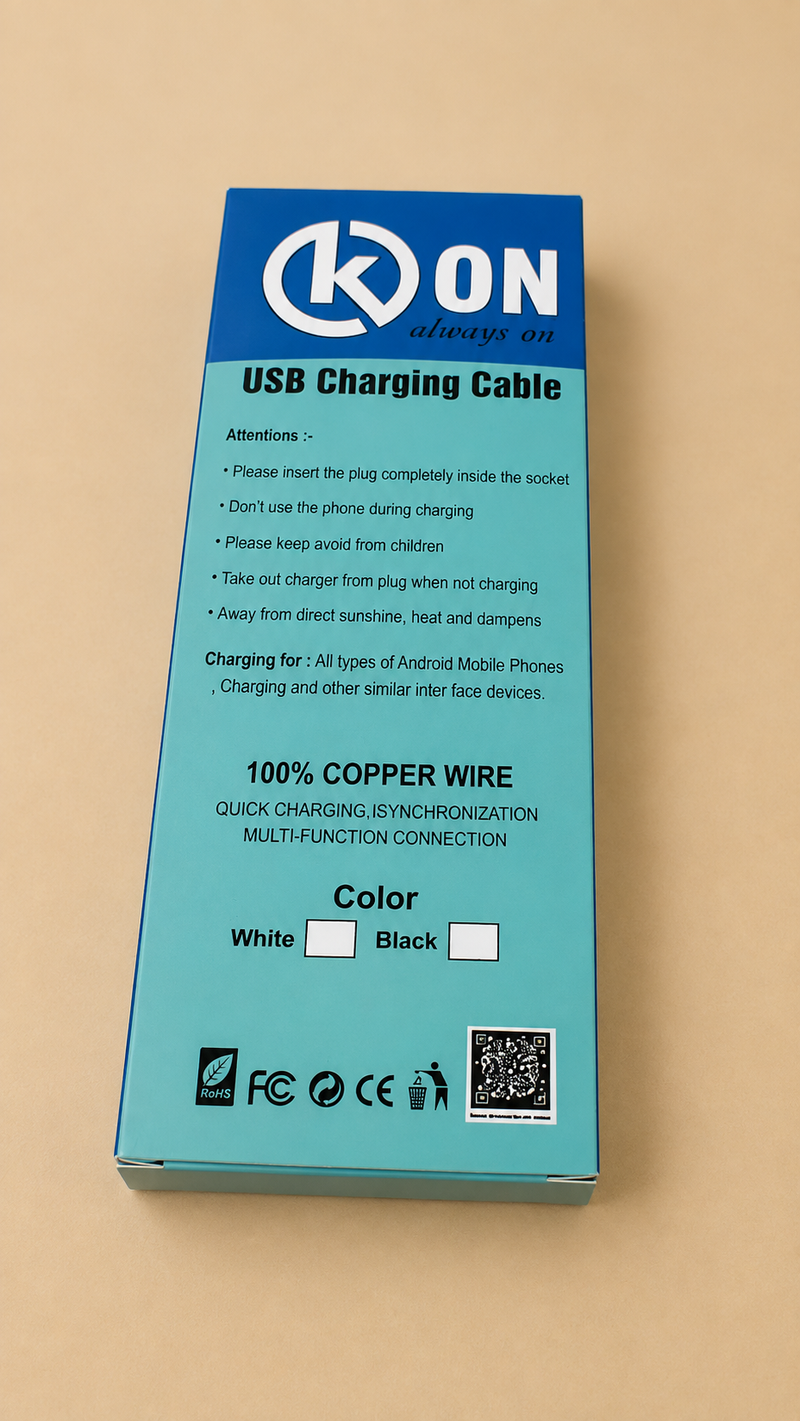KON USB Charging Cable – 100% Copper Wire Fast Charging Cable