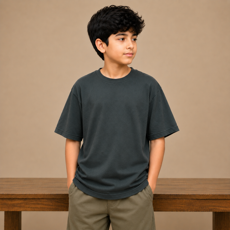 Kids Premium Down Shoulder Oversized T-Shirt – Charcoal hju7