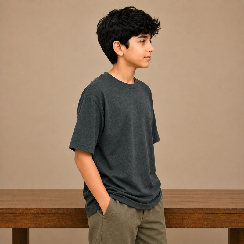 Kids Premium Down Shoulder Oversized T-Shirt – Charcoal hju7