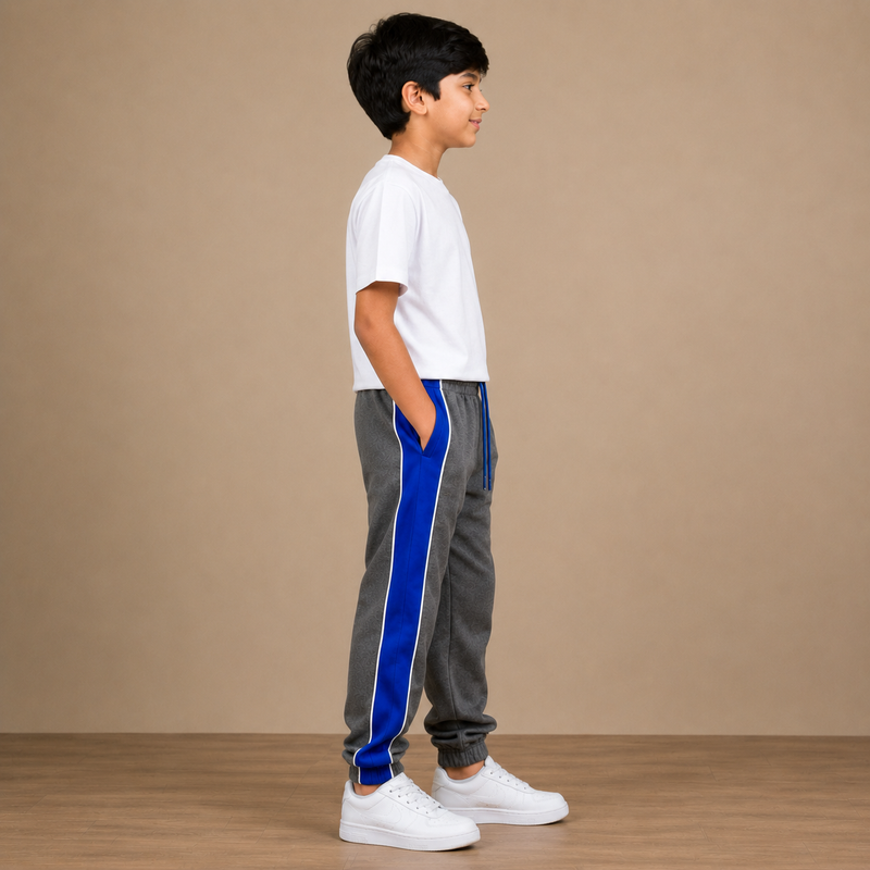 Kids Boys Premium Track Pants – Grey & Royal Blue nj6