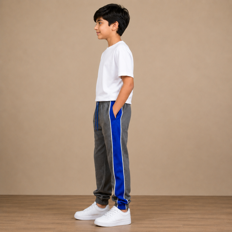 Kids Boys Premium Track Pants – Grey & Royal Blue nj6