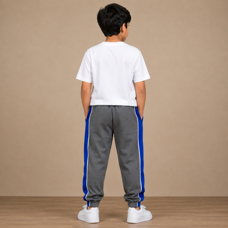 Kids Boys Premium Track Pants – Grey & Royal Blue nj6