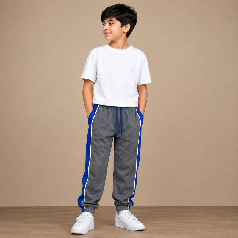Kids Boys Premium Track Pants – Grey & Royal Blue nj6
