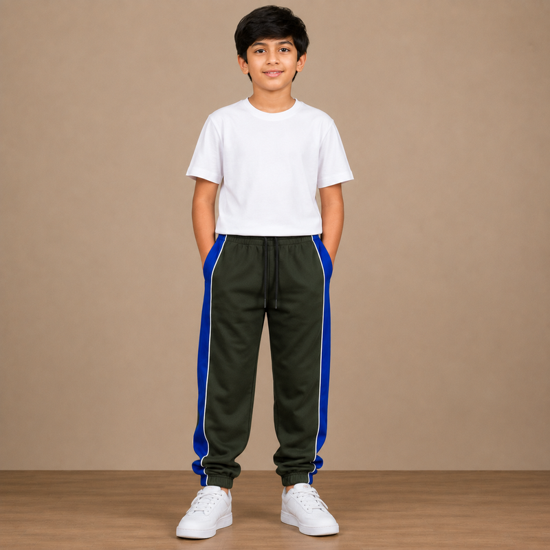 Kids Premium Track Pants – Dark Green & Royal Blue thg6