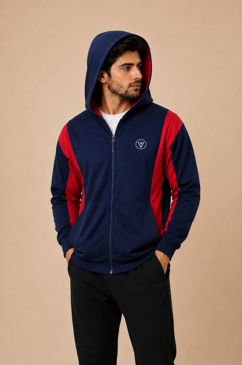 Stylish Winter Zipper down shoulder Jacket For Men-Dark navy With red panals hr02(Copy)