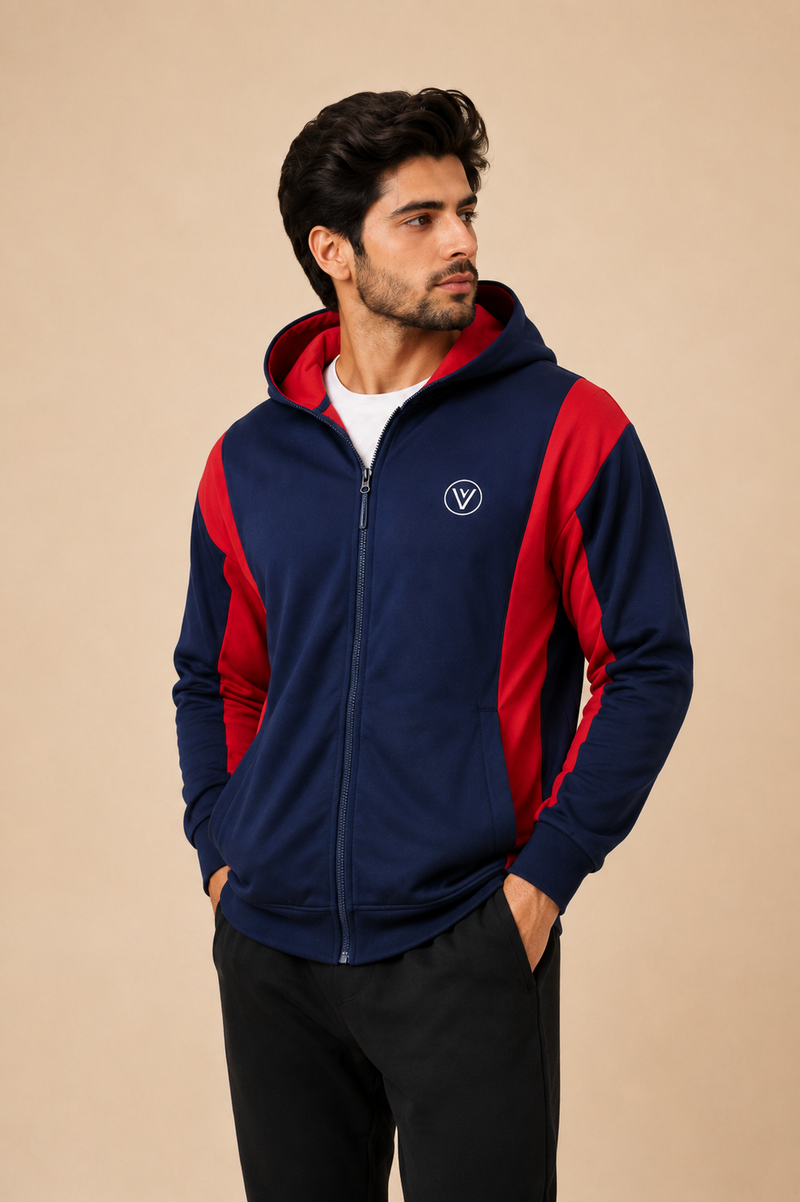 Stylish Winter Zipper down shoulder Jacket For Men-Dark navy With red panals hr02(Copy)
