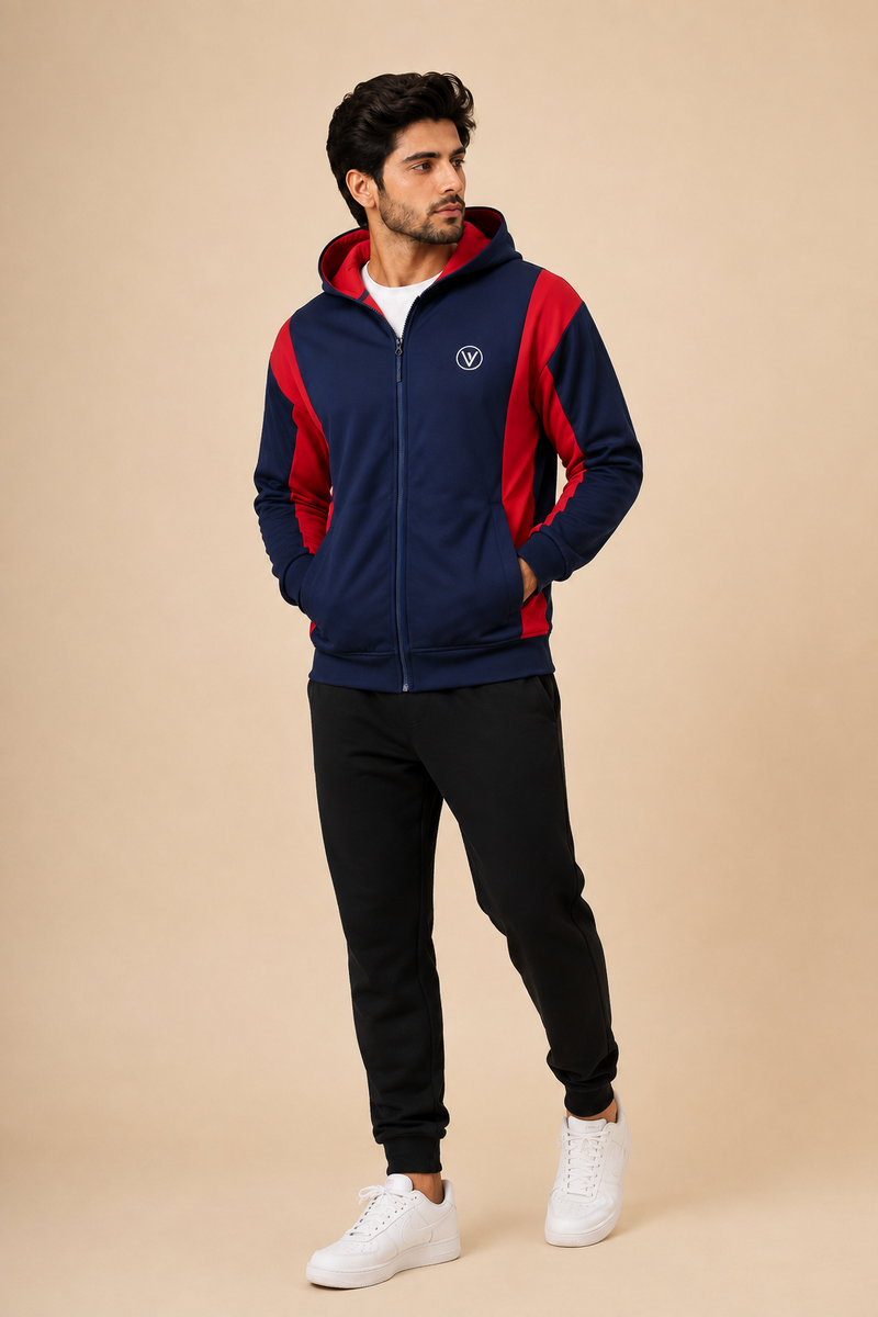 Stylish Winter Zipper down shoulder Jacket For Men-Dark navy With red panals hr02(Copy)