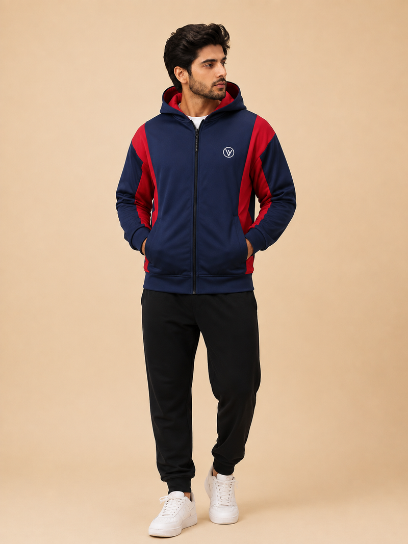 Stylish Winter Zipper down shoulder Jacket For Men-Dark navy With red panals hr02(Copy)