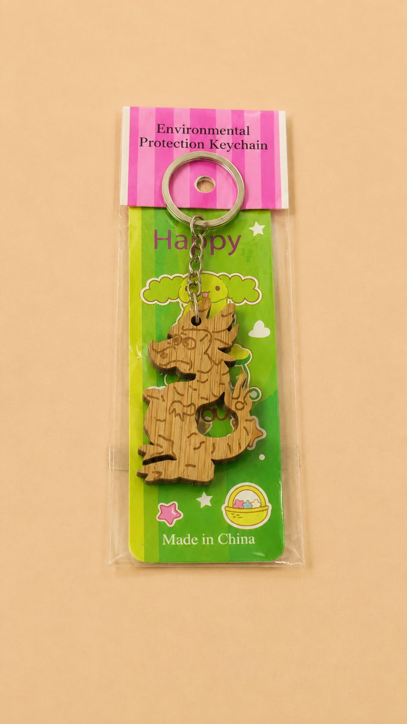 Title: Eco-Friendly Wooden Dragon Keychain – Stylish Car & Home Key Ring  .