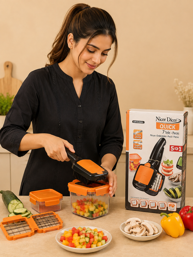 Nicer Dicer Quick 5-in-1 Vegetable Chopper & Slicer – 7 Piece Kitchen Set
