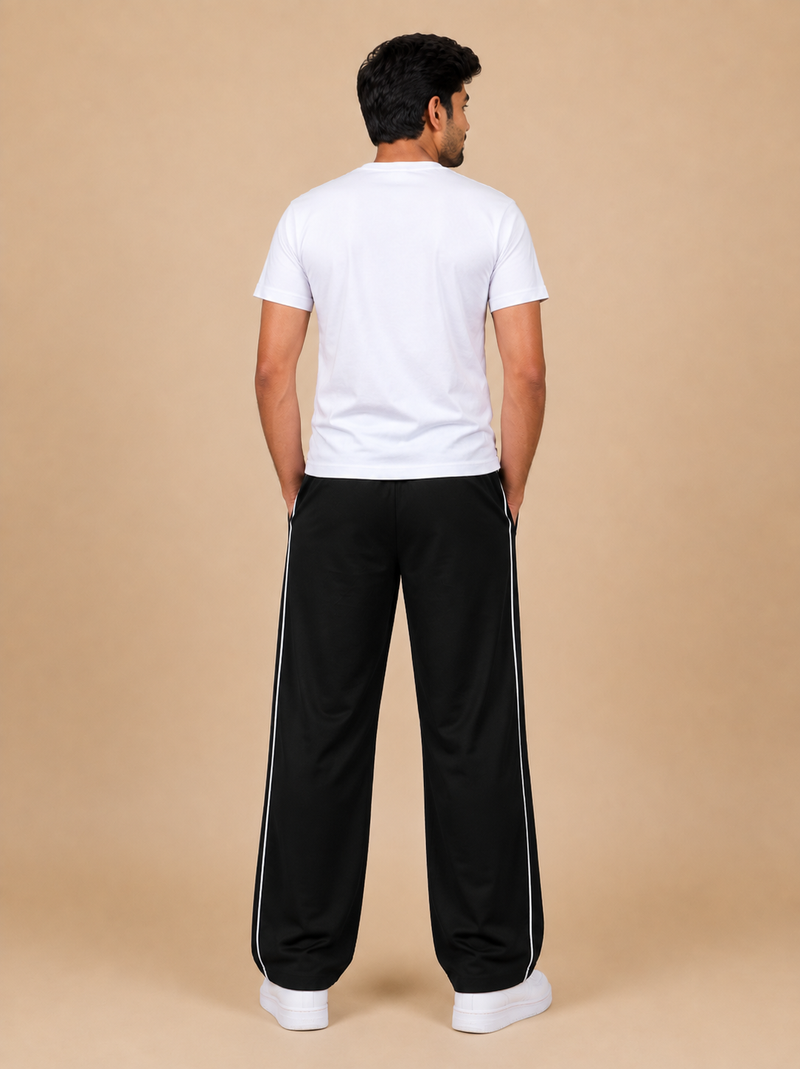 Stylish Regular Fit Micro Fleece Trouser For Men Black with white stripes tr1