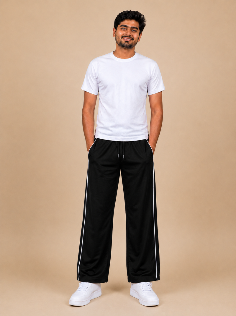 Stylish Regular Fit Micro Fleece Trouser For Men Black with white stripes tr1