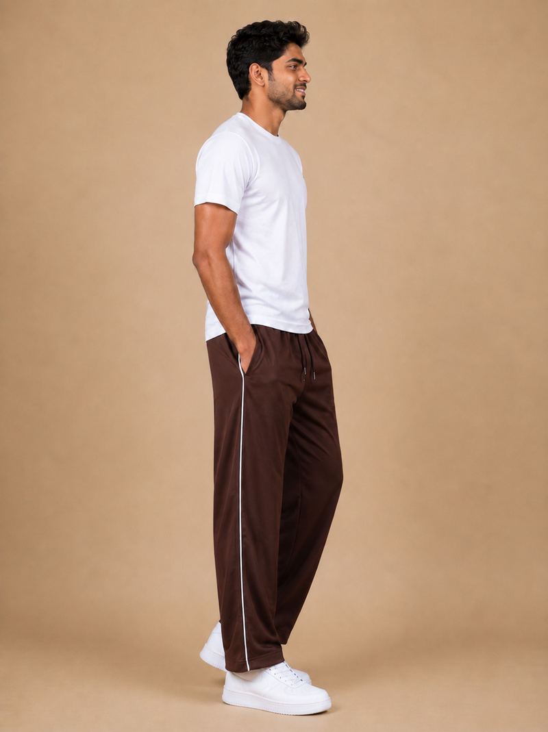 Stylish Regular Fit Micro Fleece Trouser For Men Dark brown with white stripes tr2