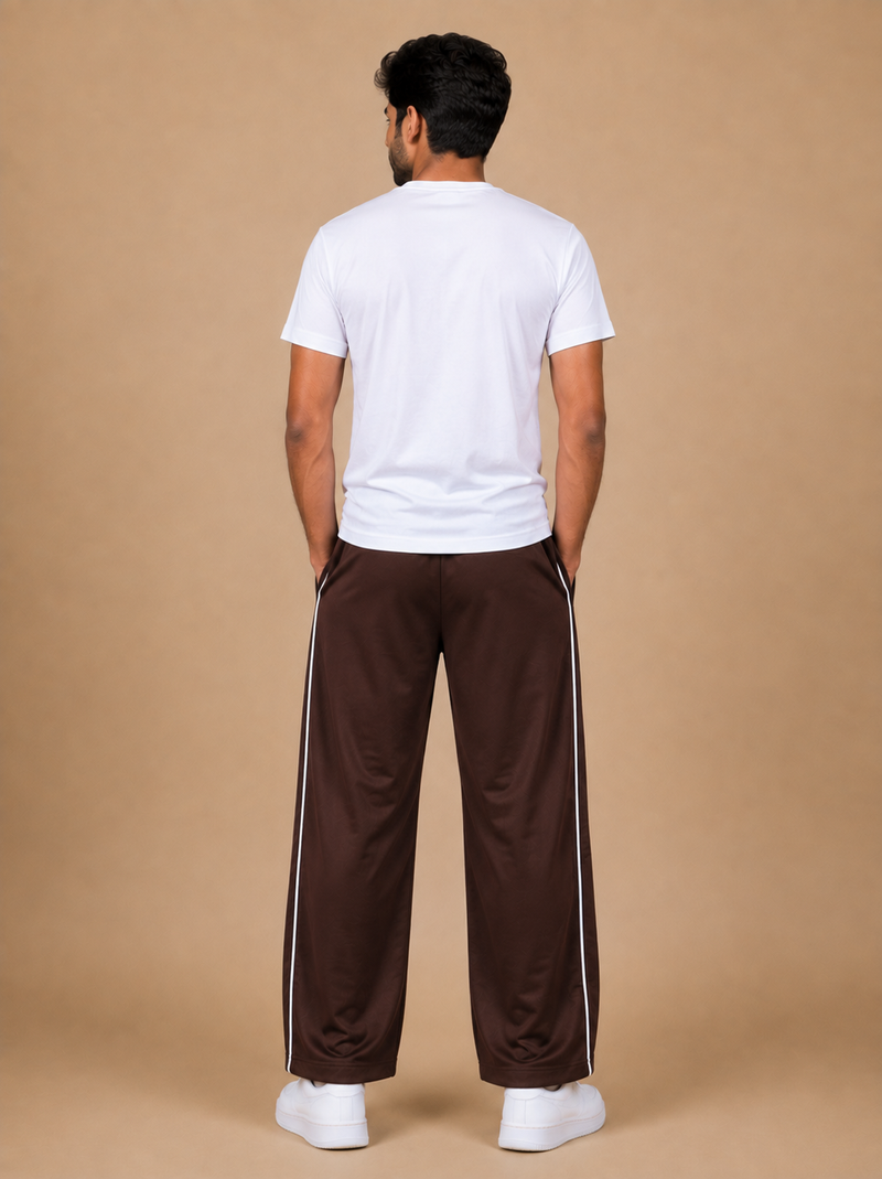Stylish Regular Fit Micro Fleece Trouser For Men Dark brown with white stripes tr2