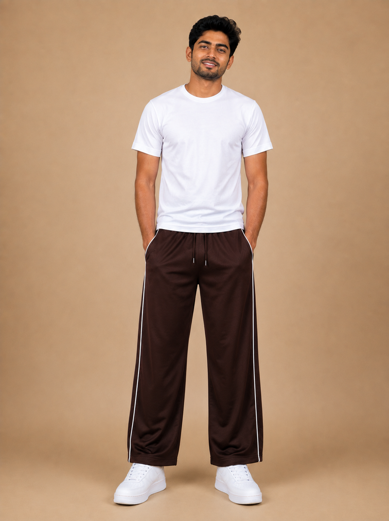 Stylish Regular Fit Micro Fleece Trouser For Men Dark brown with white stripes tr2