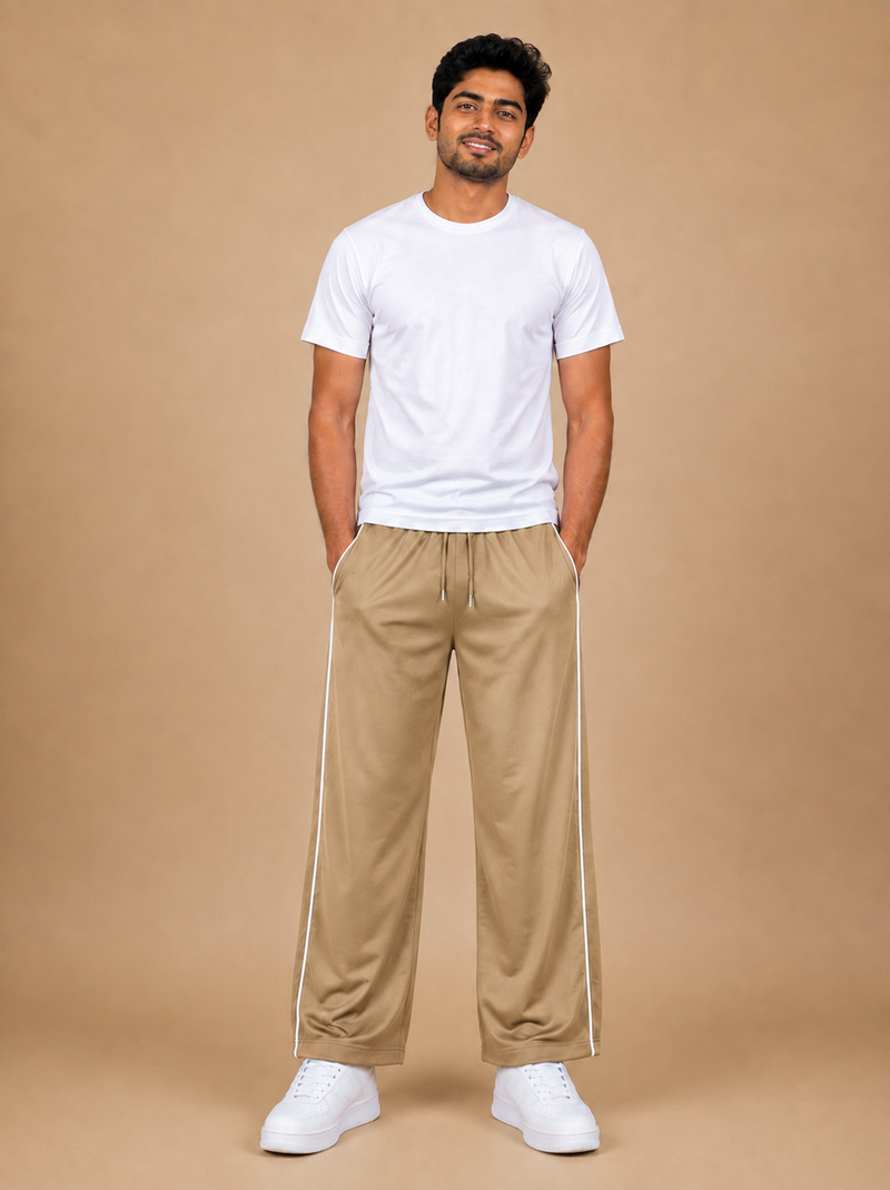 Stylish Regular Fit Micro Fleece Trouser For Men Light brown with white stripes tr3