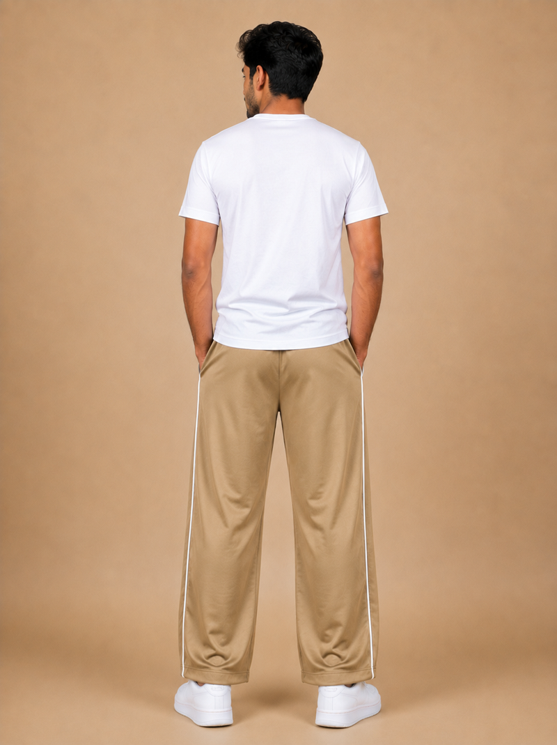 Stylish Regular Fit Micro Fleece Trouser For Men Light brown with white stripes tr3