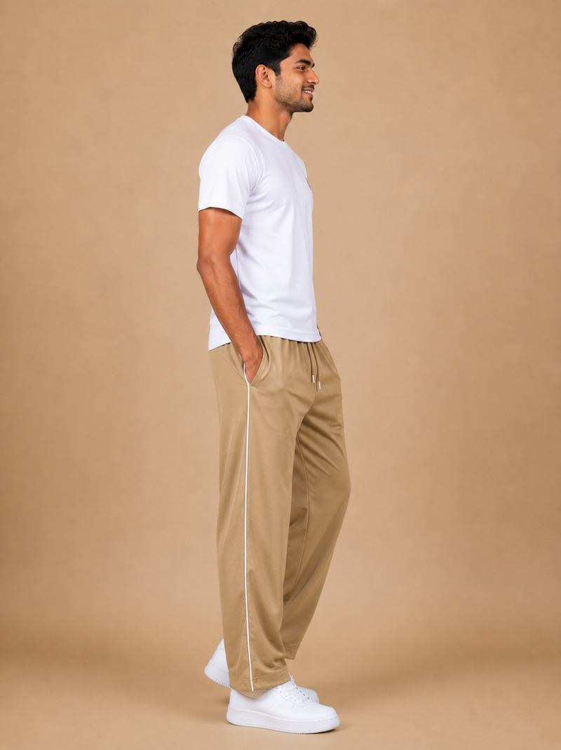 Stylish Regular Fit Micro Fleece Trouser For Men Light brown with white stripes tr3