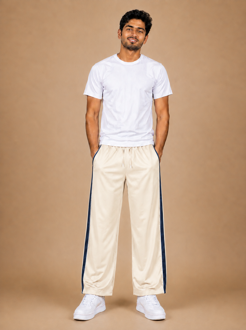 Stylish Regular Fit Micro Fleece Trouser For Men Off-white with Navy stripes tr4