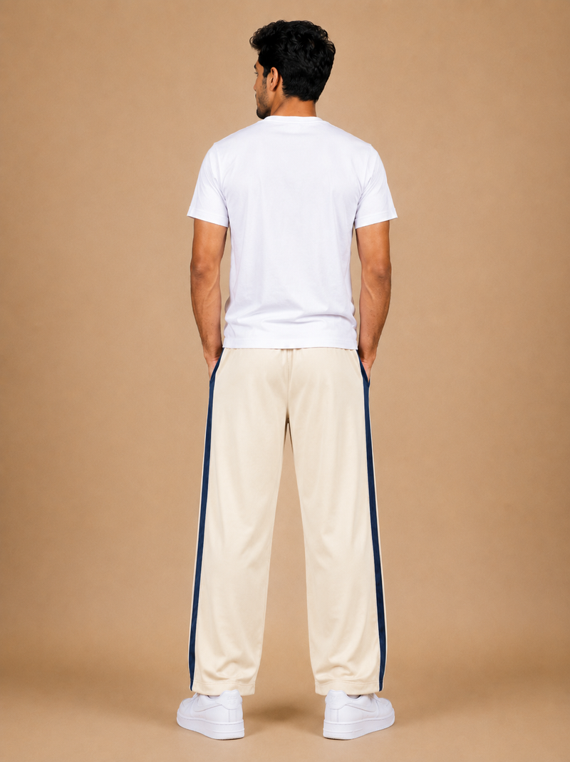 Stylish Regular Fit Micro Fleece Trouser For Men Off-white with Navy stripes tr4