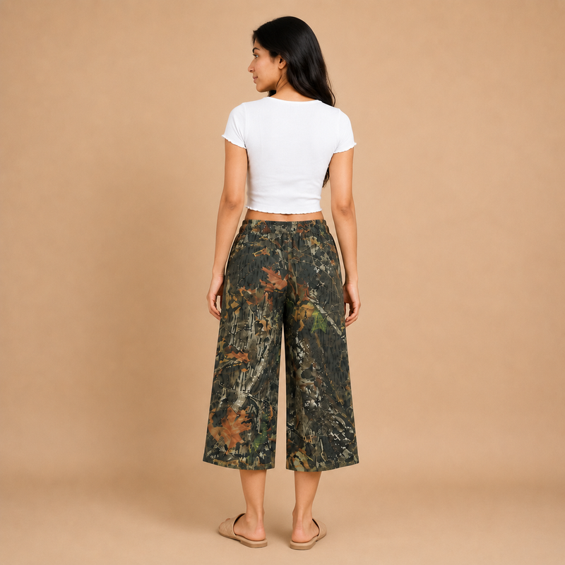 Women’s Camo Print Wide-Leg Capri Trouser