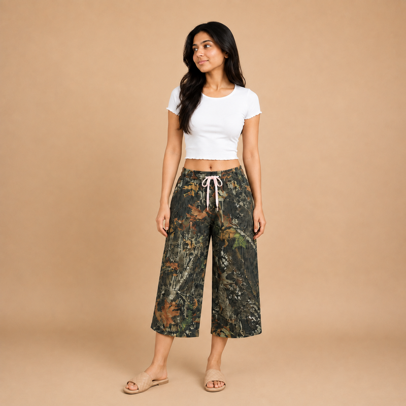 Women’s Camo Print Wide-Leg Capri Trouser