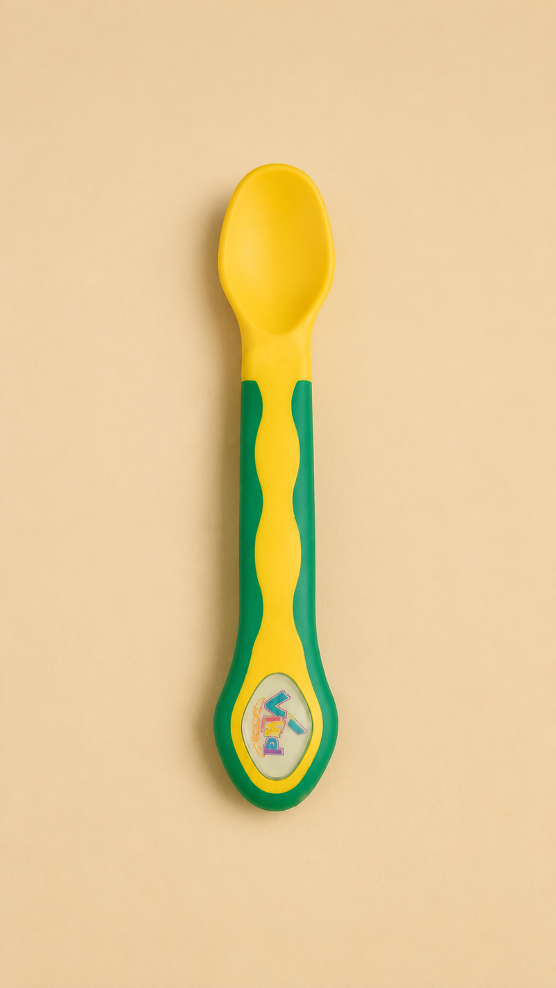 Kids Baby Feeding Spoon with Easy Grip Handle – Yellow & Green