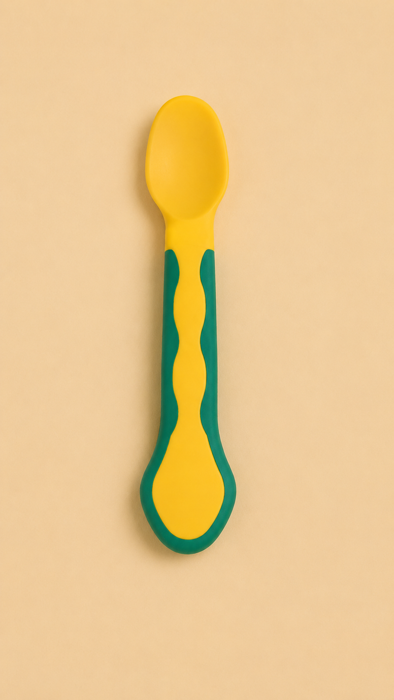 Kids Baby Feeding Spoon with Easy Grip Handle – Yellow & Green