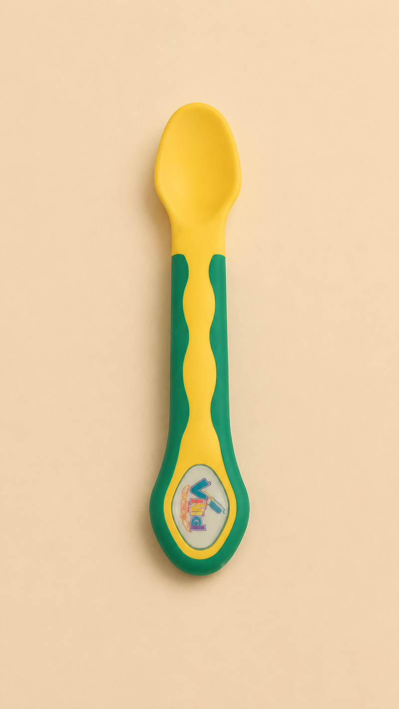 Kids Baby Feeding Spoon with Easy Grip Handle – Yellow & Green
