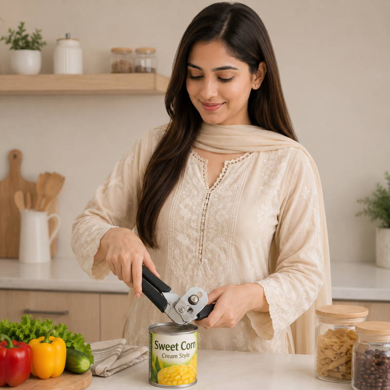Title: Heavy Duty Manual Can Opener with Comfortable Grip Handles  Description: